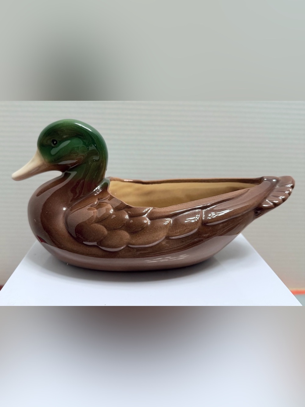 VTG Hull Pottery Mallard Duck Ceramic Planter F69 Brown Drip Glaze Mid Century